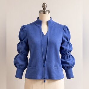 Akris Cobalt Blue Puff-Sleeve 2-piece Tank Too and Zip Jacket Size 6 (Small)